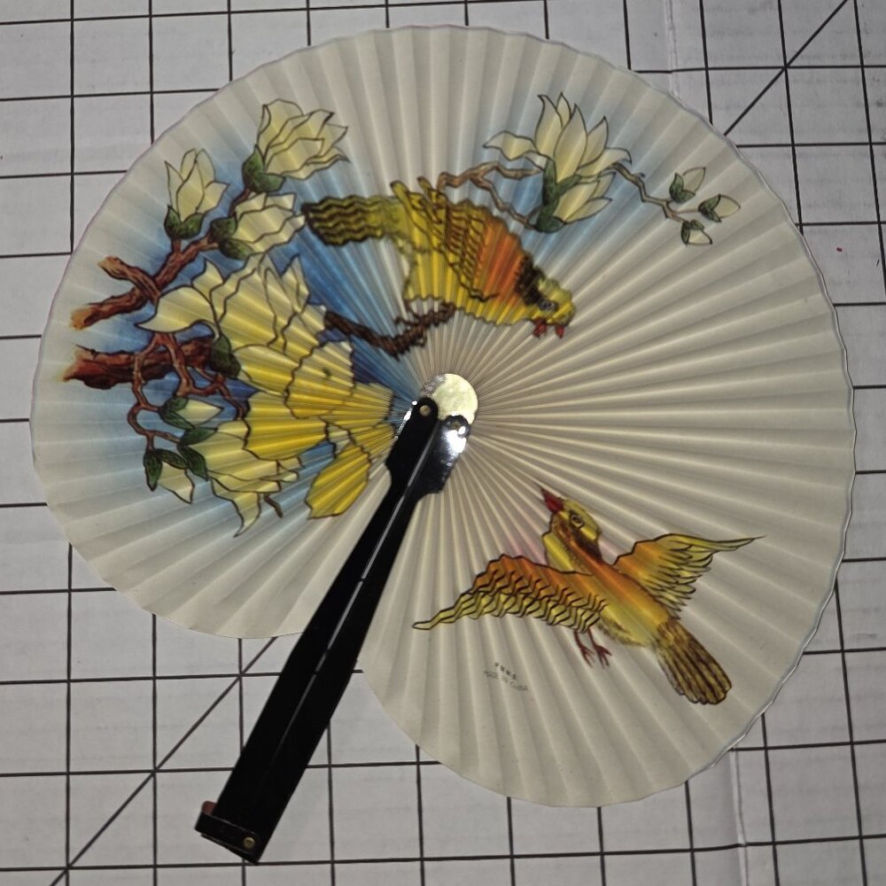 Chinese Paper Folding Hand‎ Fan W/Metal Handle, Vintage Mid-Century, 11 of 25